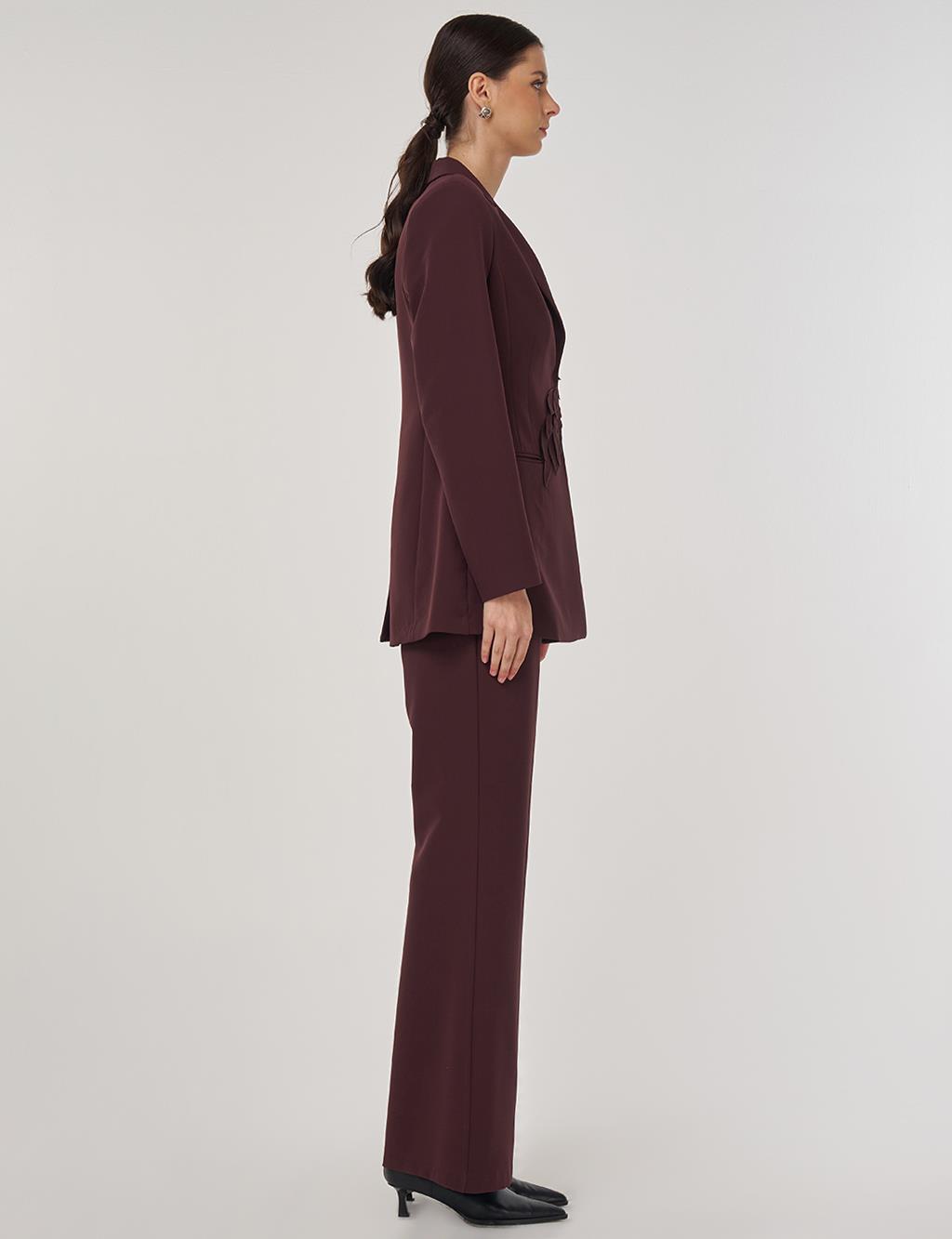 Embroidered Two-Piece Suit in Dark Burgundy