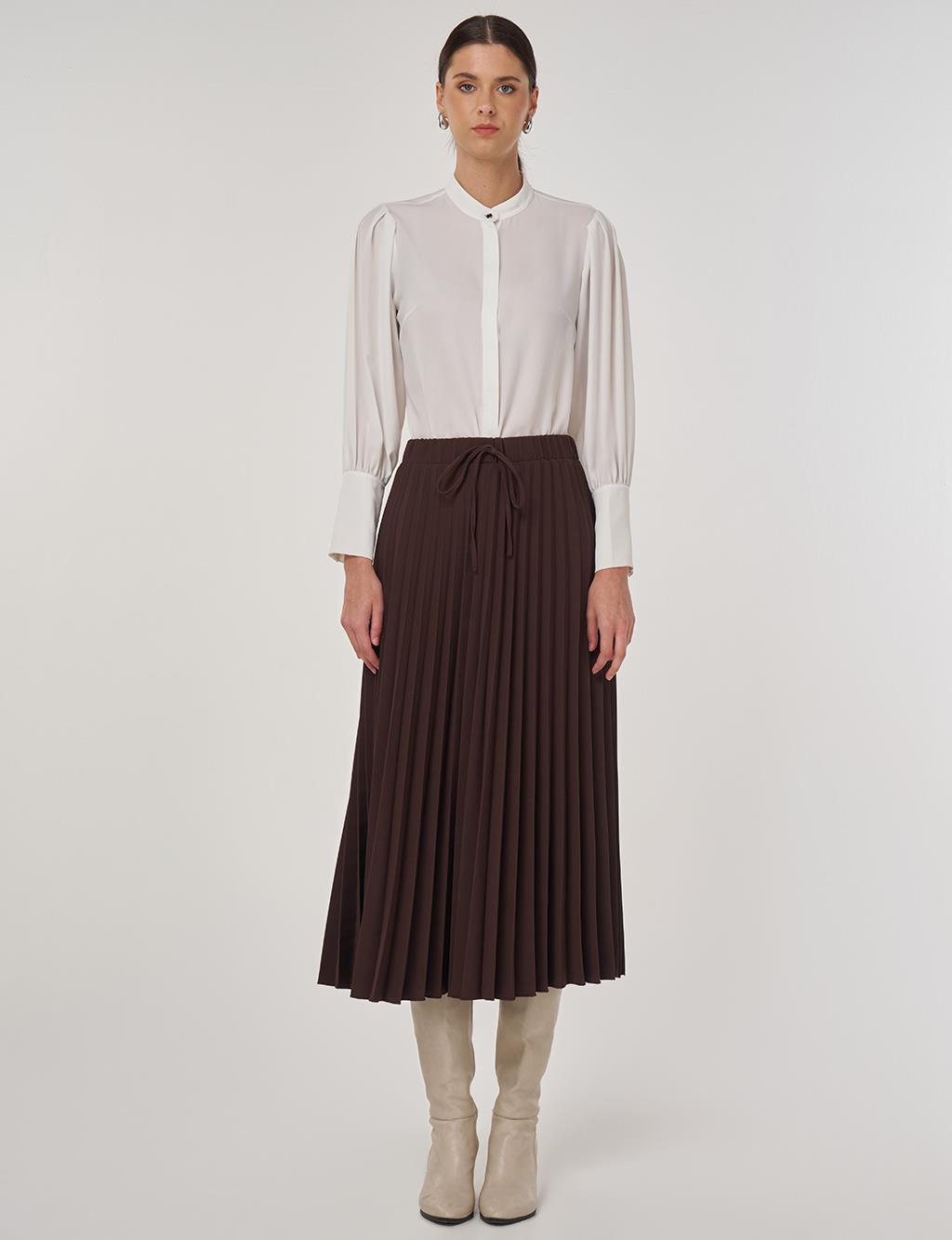 Lace-Up Pleated Skirt in Dark Brown