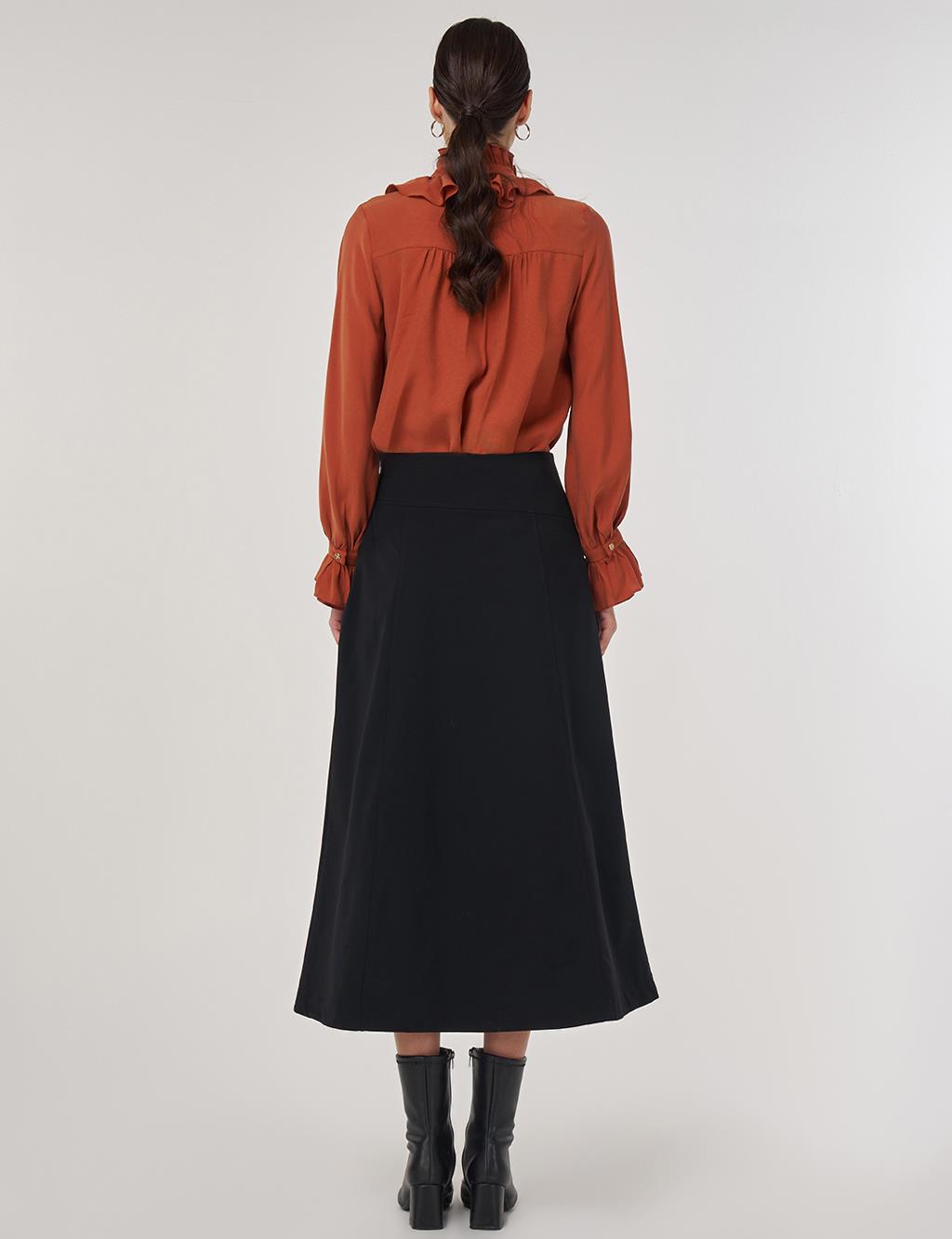 Fermuar Detaylı Çan Etek Siyah 