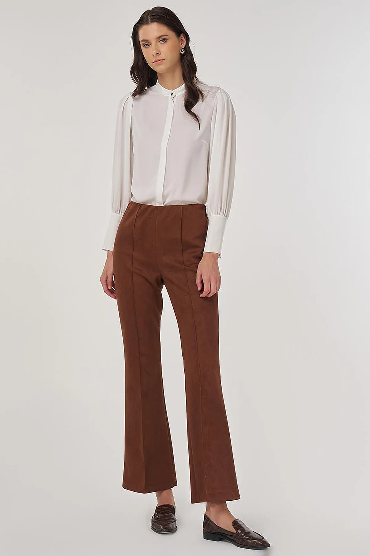 Flare Fit Suede Pants in Camel