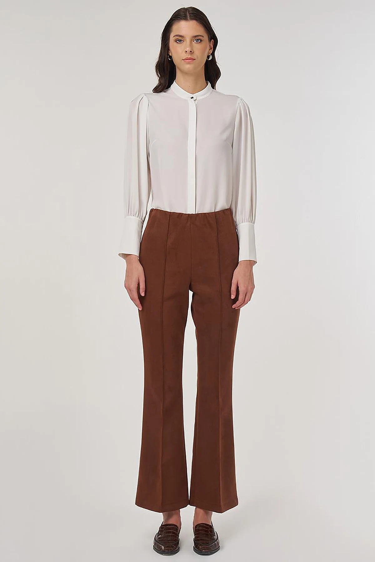 Flare Fit Suede Pants in Camel