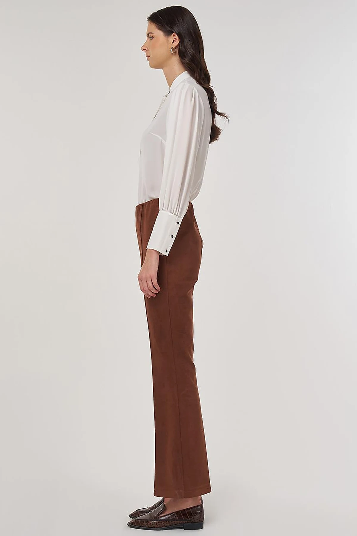 Flare Fit Suede Pants in Camel