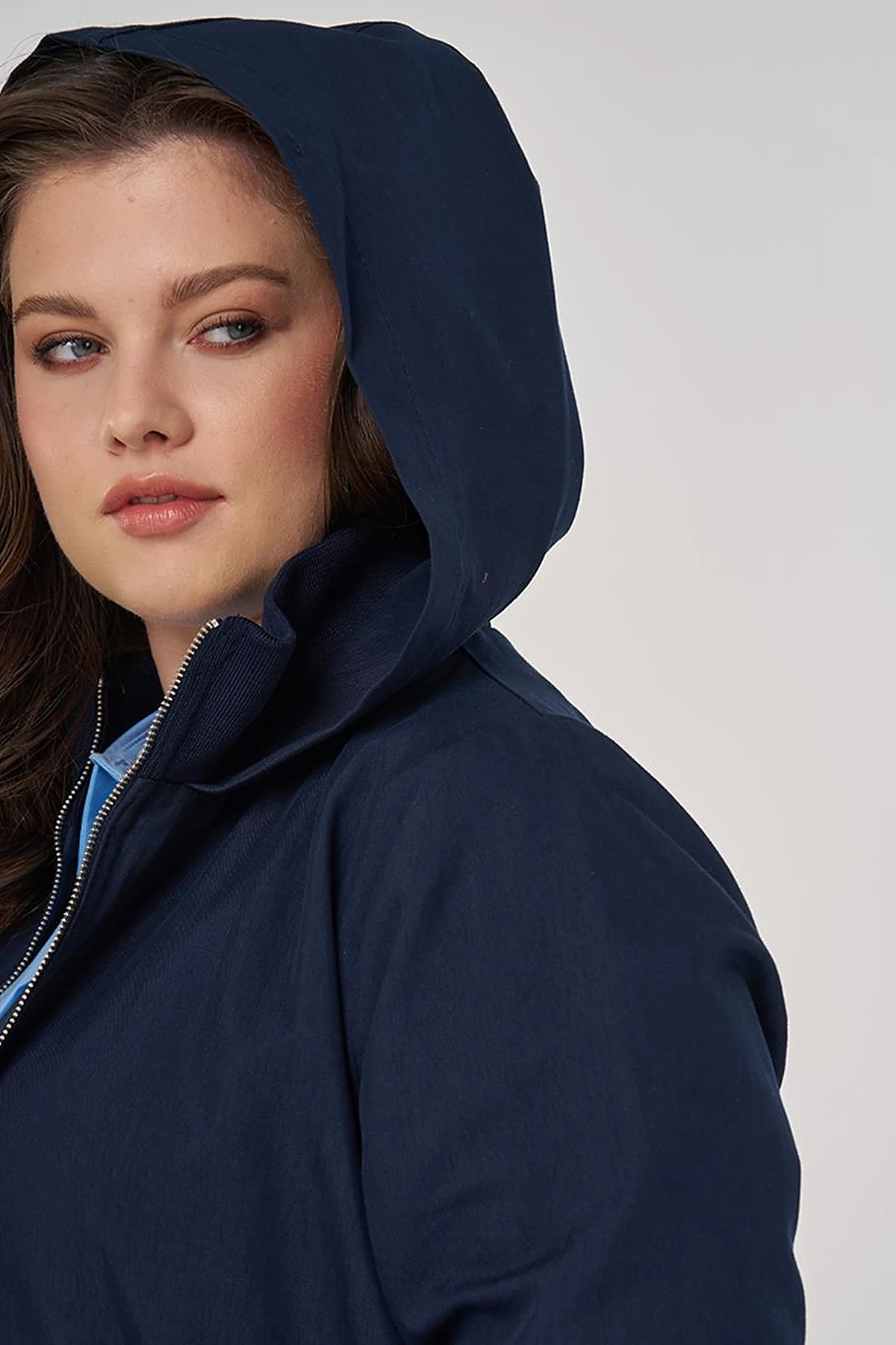 Hooded Stand-Up Jacket in Dark Navy