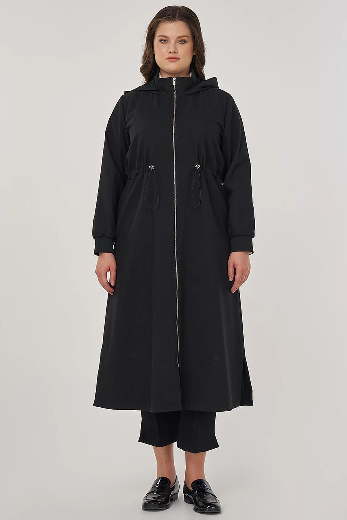 Hooded Stand-Up Jacket in Black