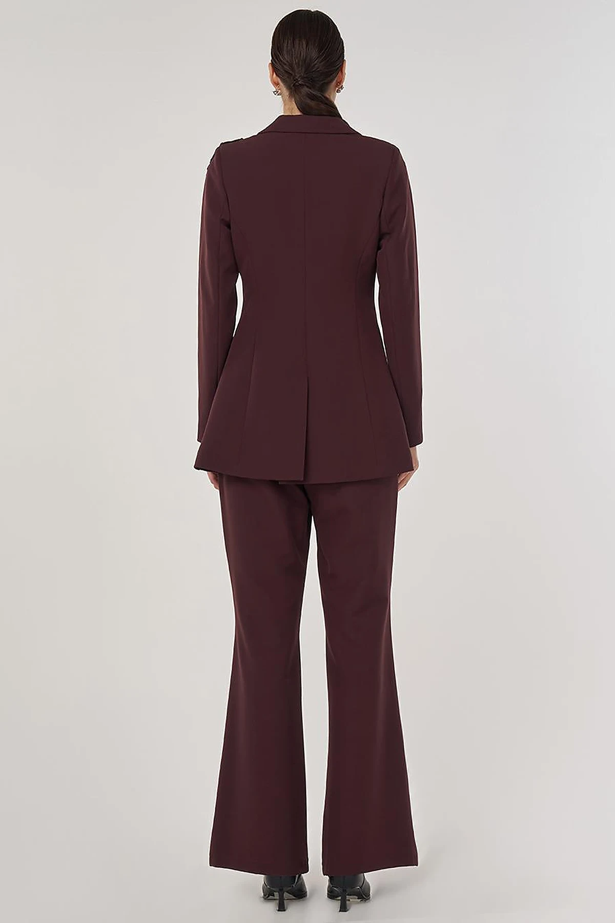 Embroidered Two-Piece Suit in Dark Burgundy