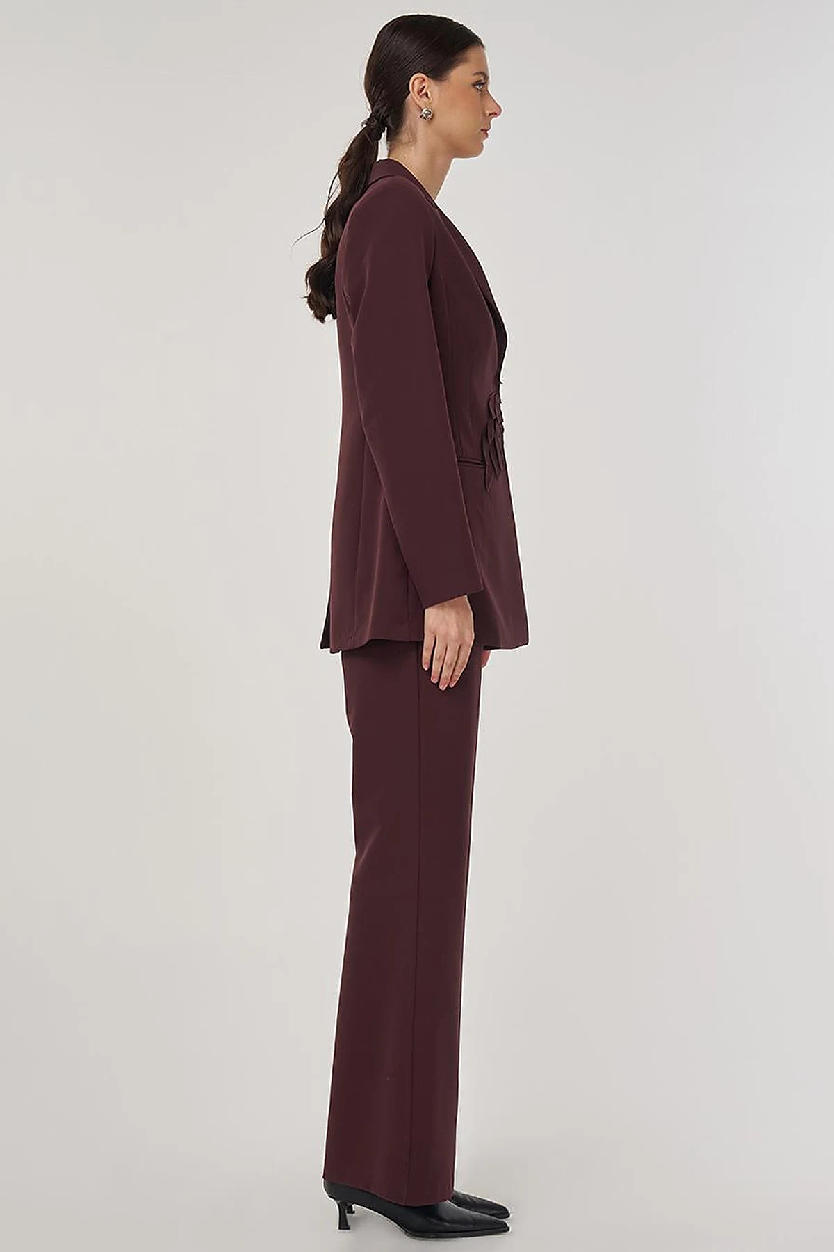 Embroidered Two-Piece Suit in Dark Burgundy