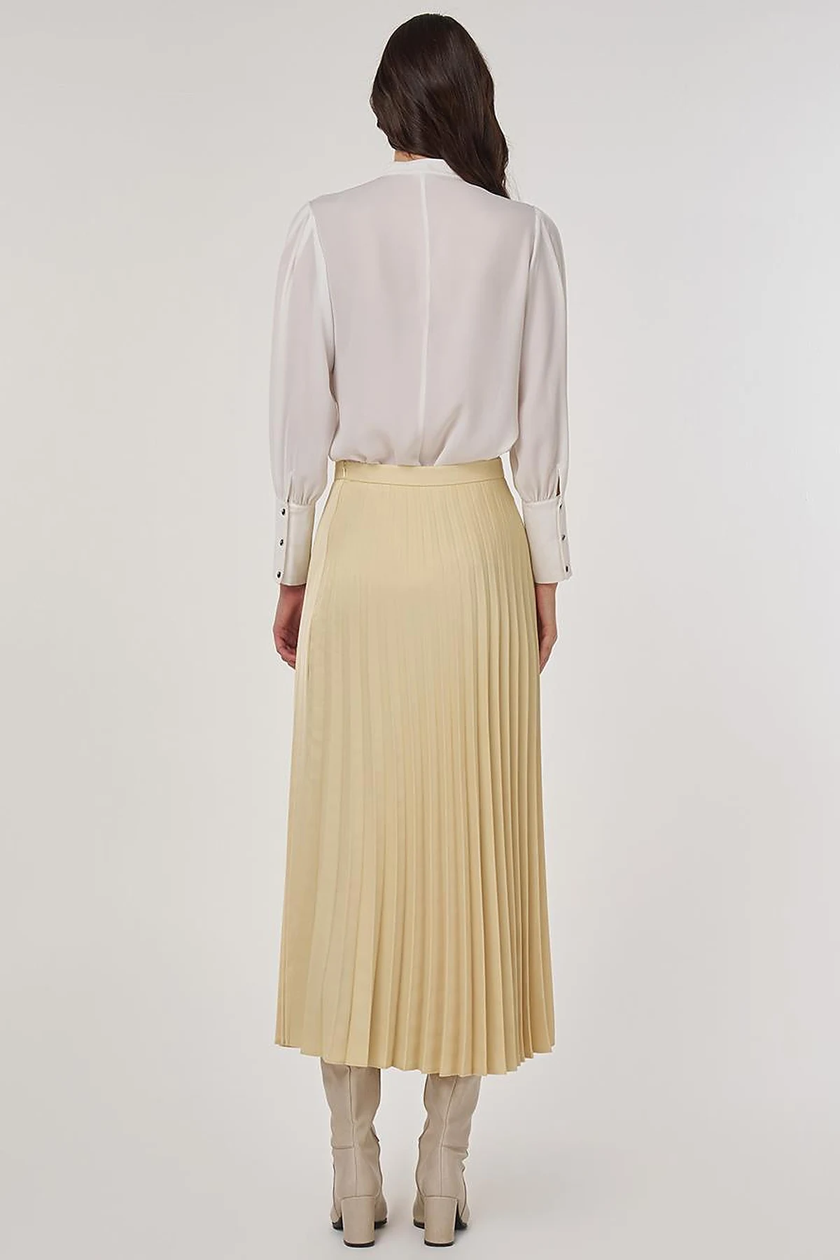 Pleated Satin Skirt in Light Yellow