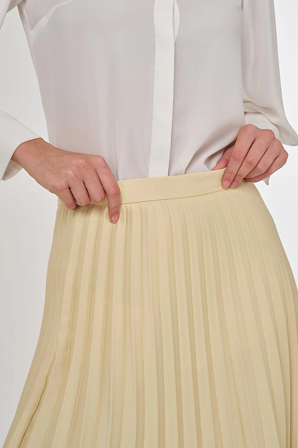 Pleated Satin Skirt in Light Yellow