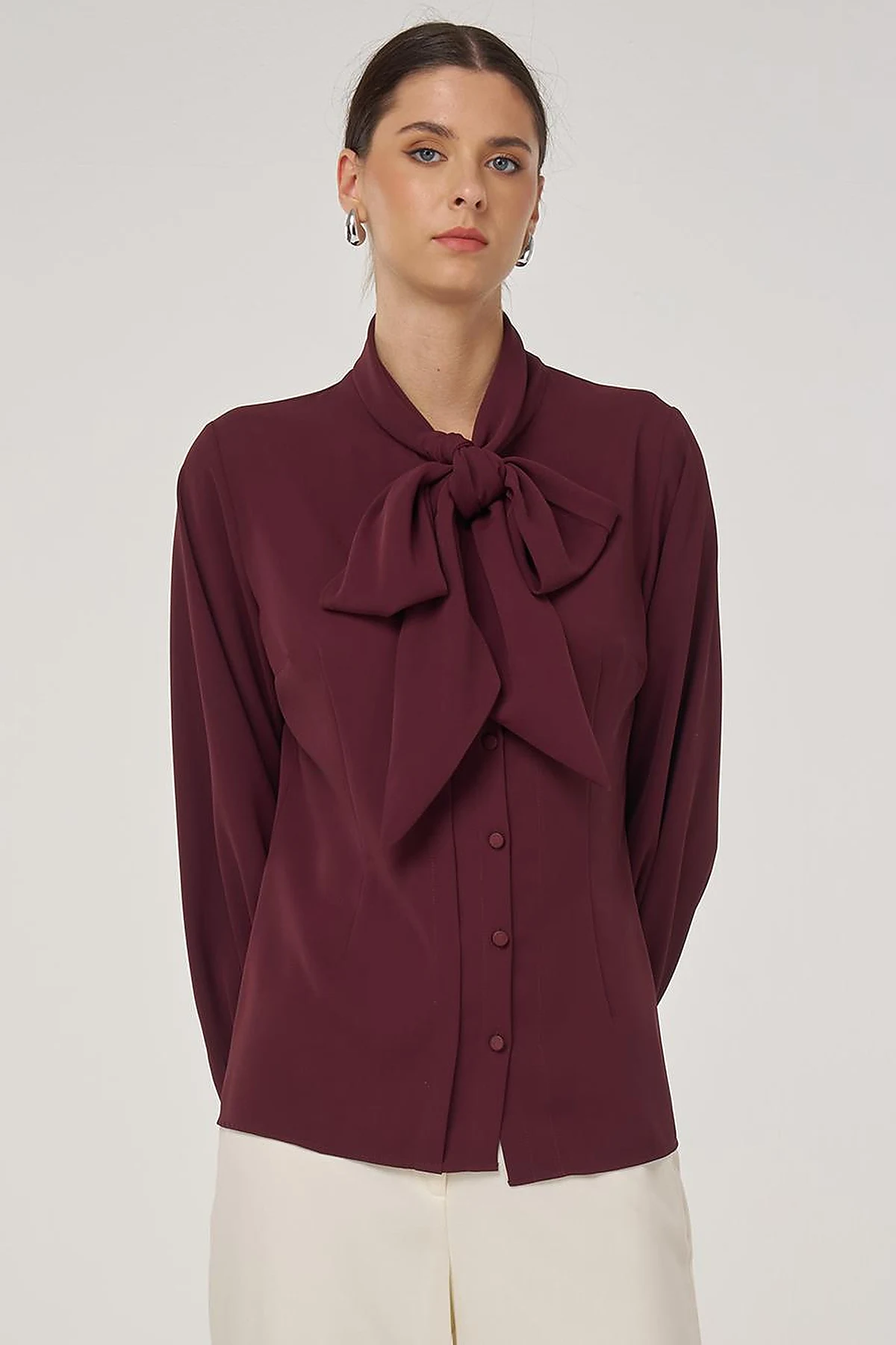 Shawl Collar Blouse in Burgundy