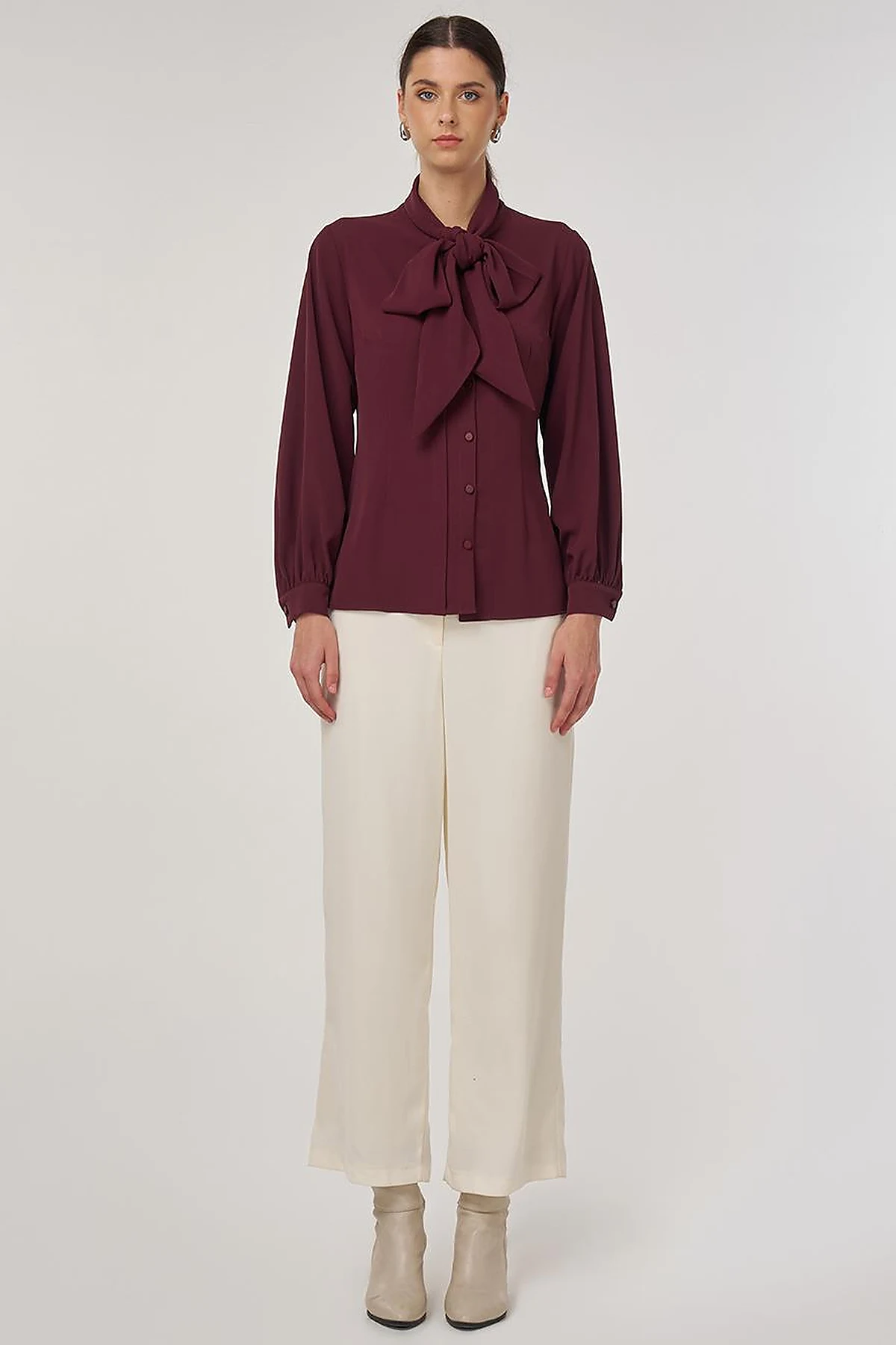 Shawl Collar Blouse in Burgundy