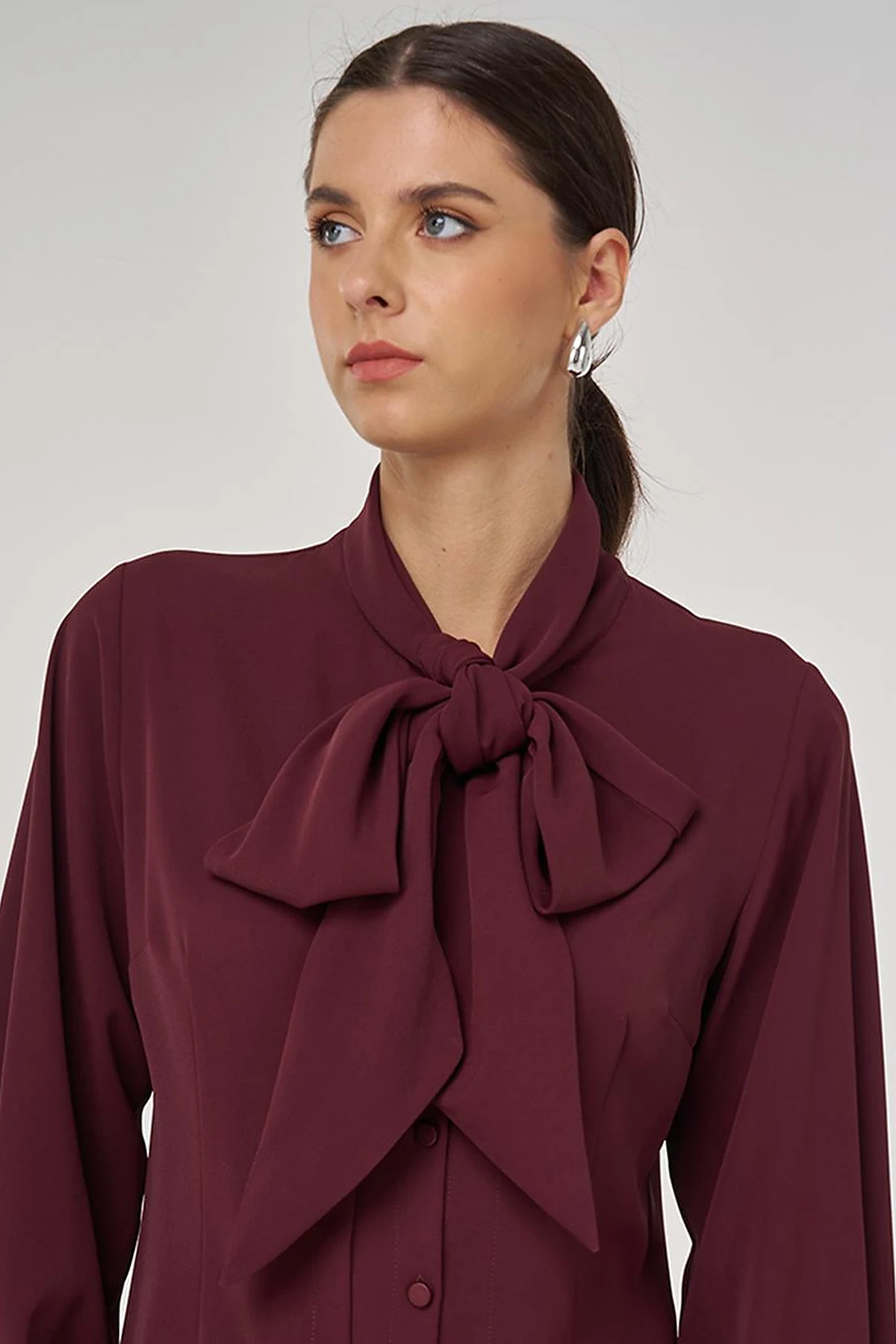 Shawl Collar Blouse in Burgundy