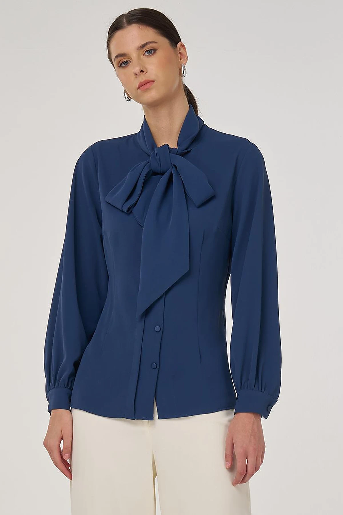 Shawl Collar Blouse in Indigo