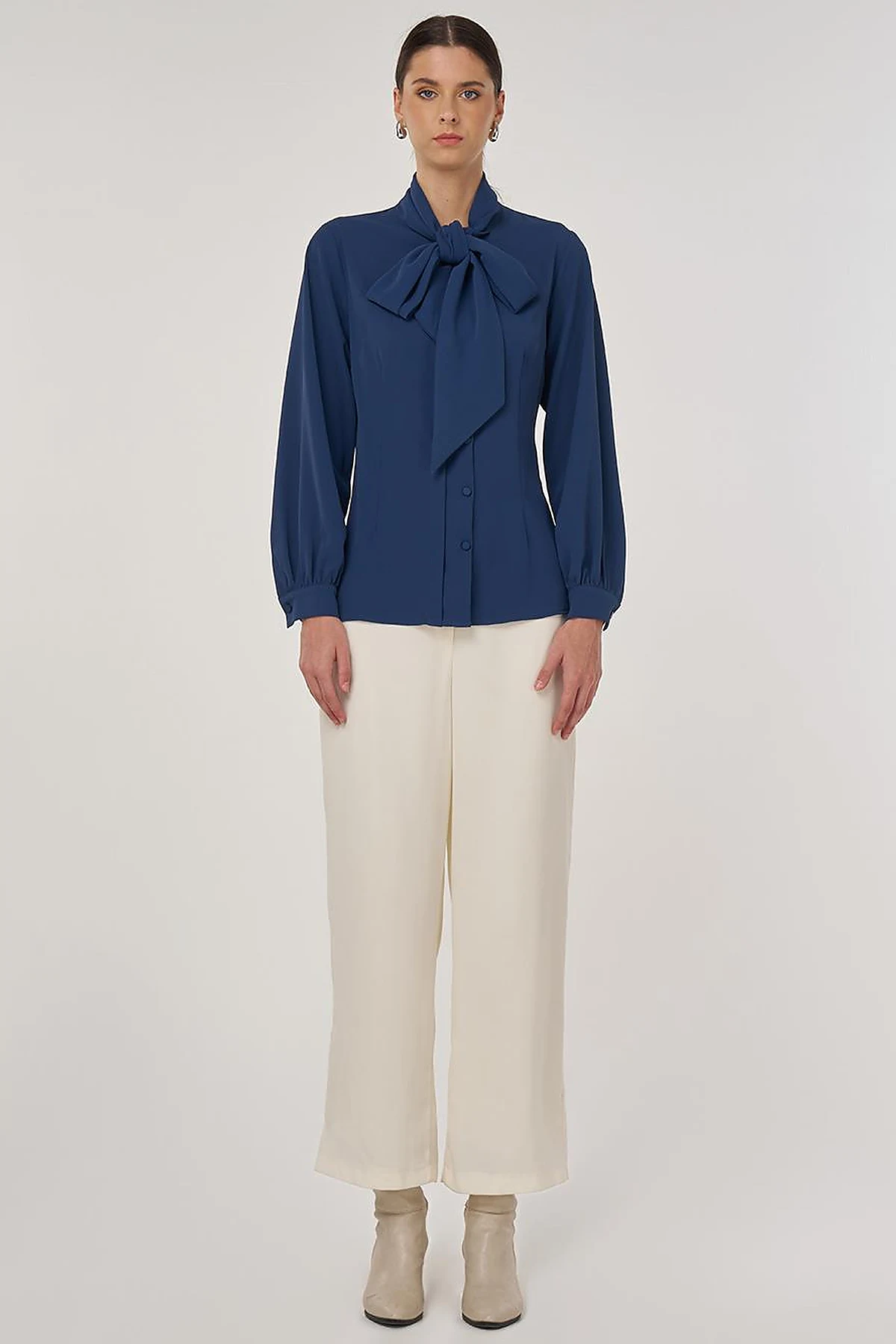 Shawl Collar Blouse in Indigo