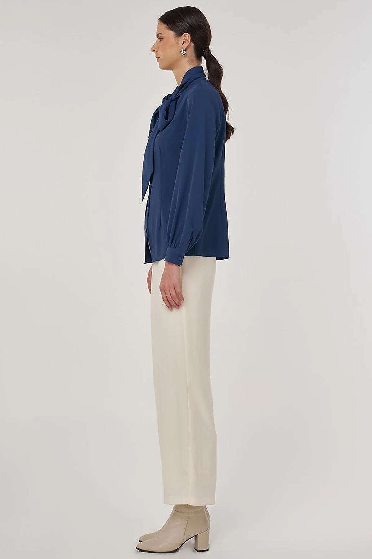 Shawl Collar Blouse in Indigo
