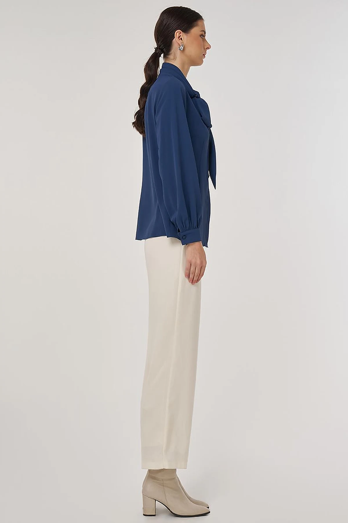 Shawl Collar Blouse in Indigo