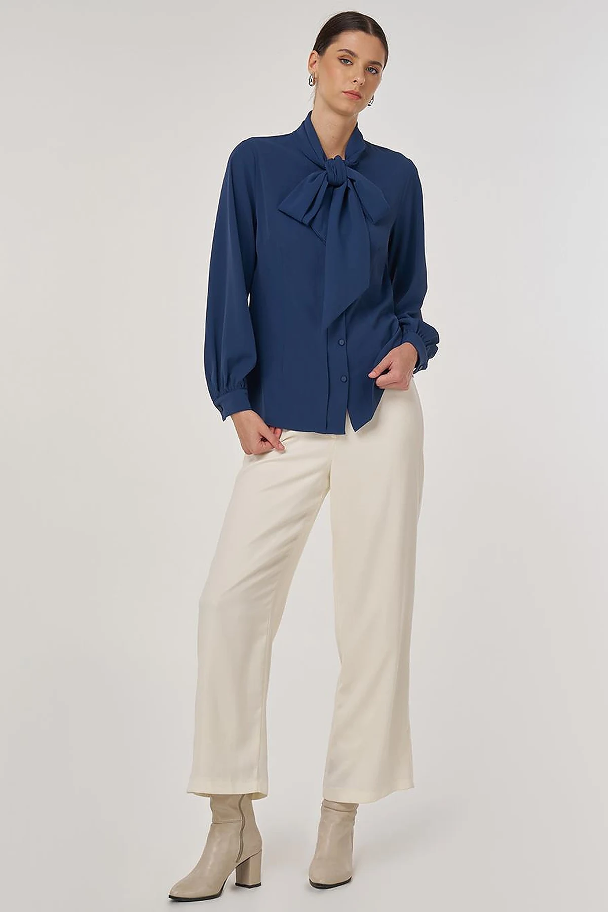Shawl Collar Blouse in Indigo