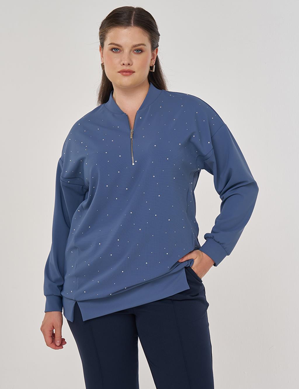 College Collar Hotfix Printed Sweatshirt in Indigo