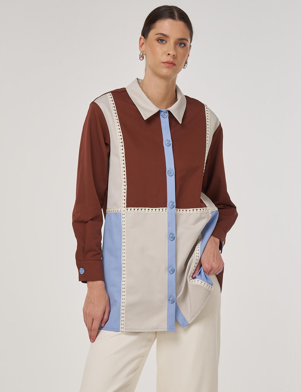 Striped Scalloped Cotton Tunic in Coffee