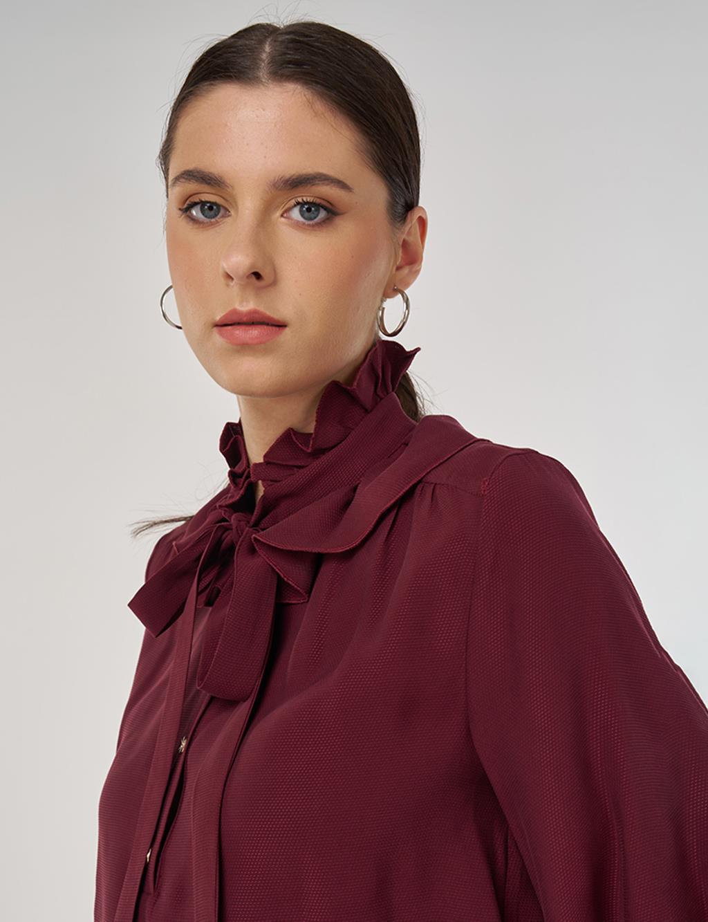 Collar Detailed Rayon Blouse in Burgundy