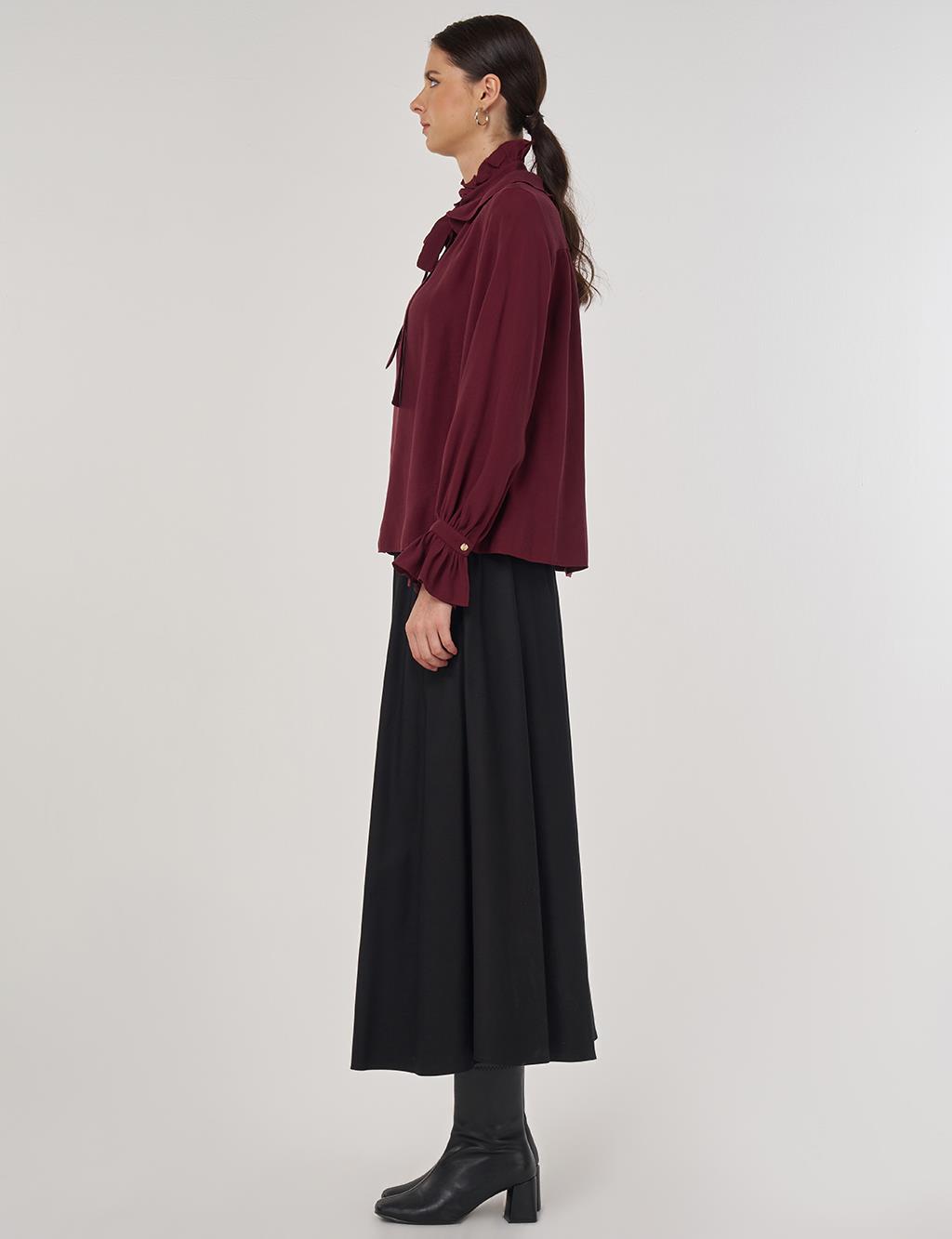 Collar Detailed Rayon Blouse in Burgundy