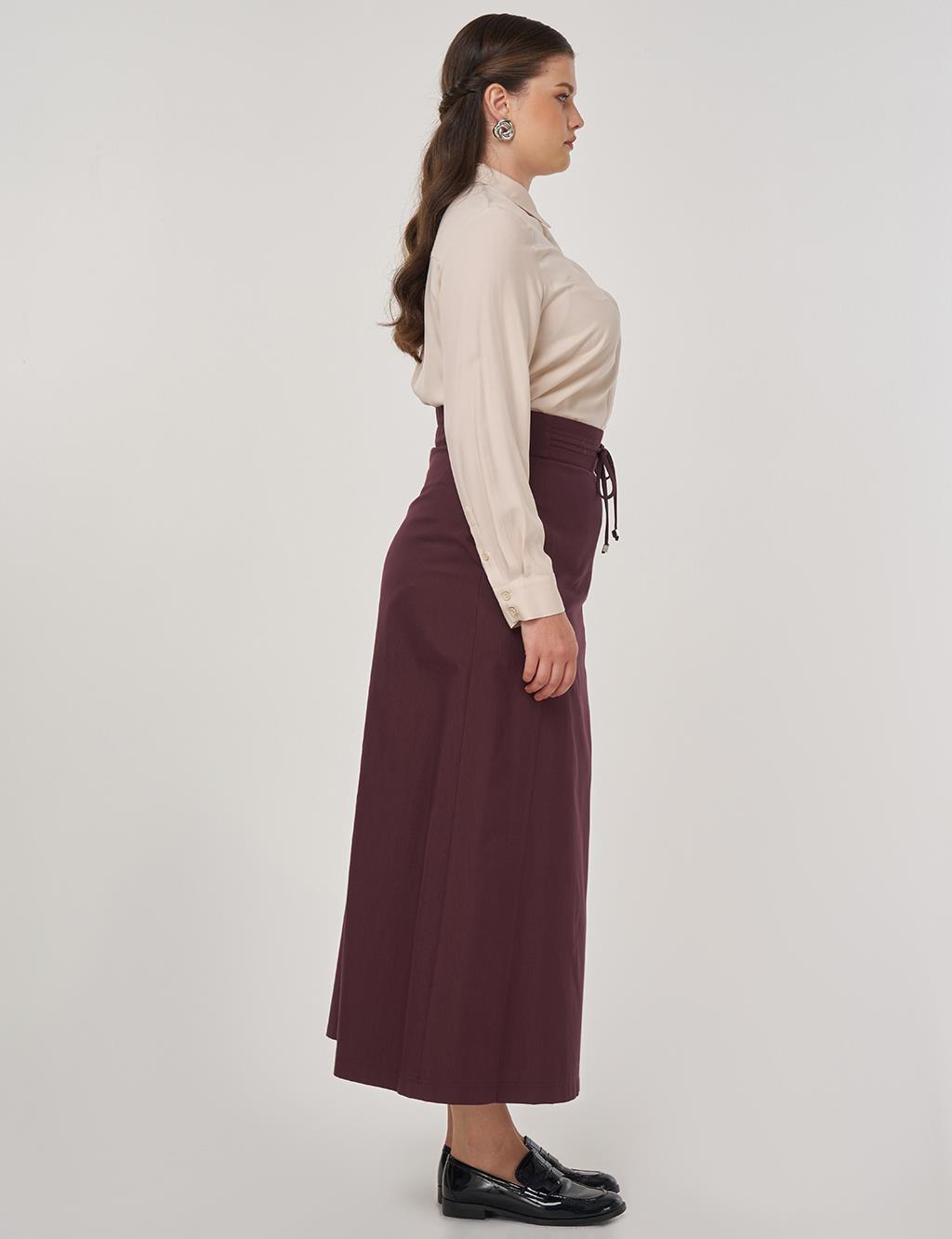 Lace-Up A-Line Skirt in Dark Burgundy