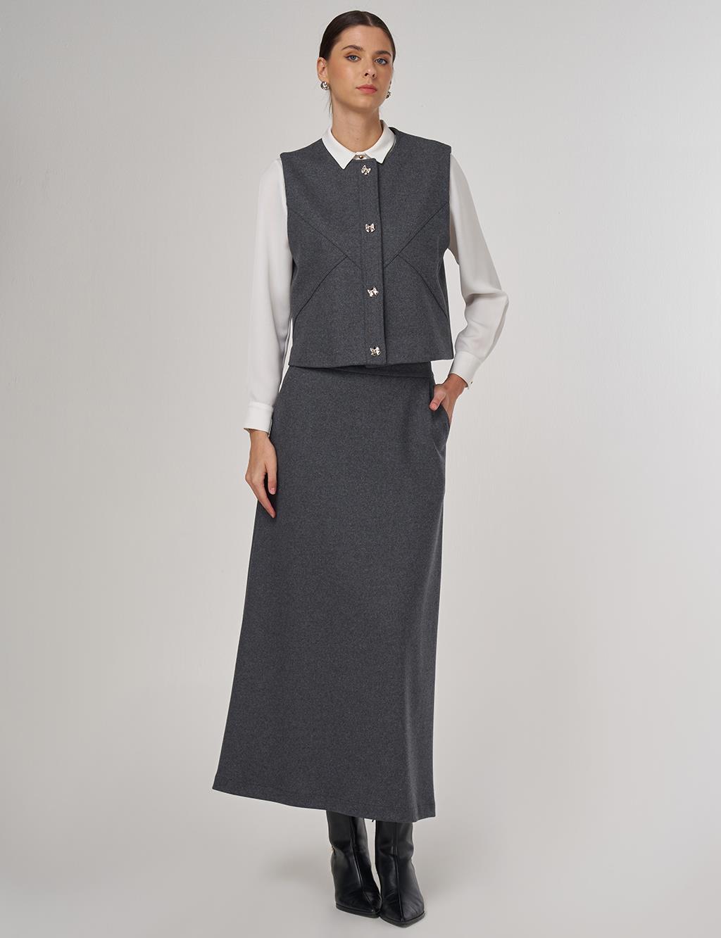 Parça Dikişli Yün Etekli Takım Füme 