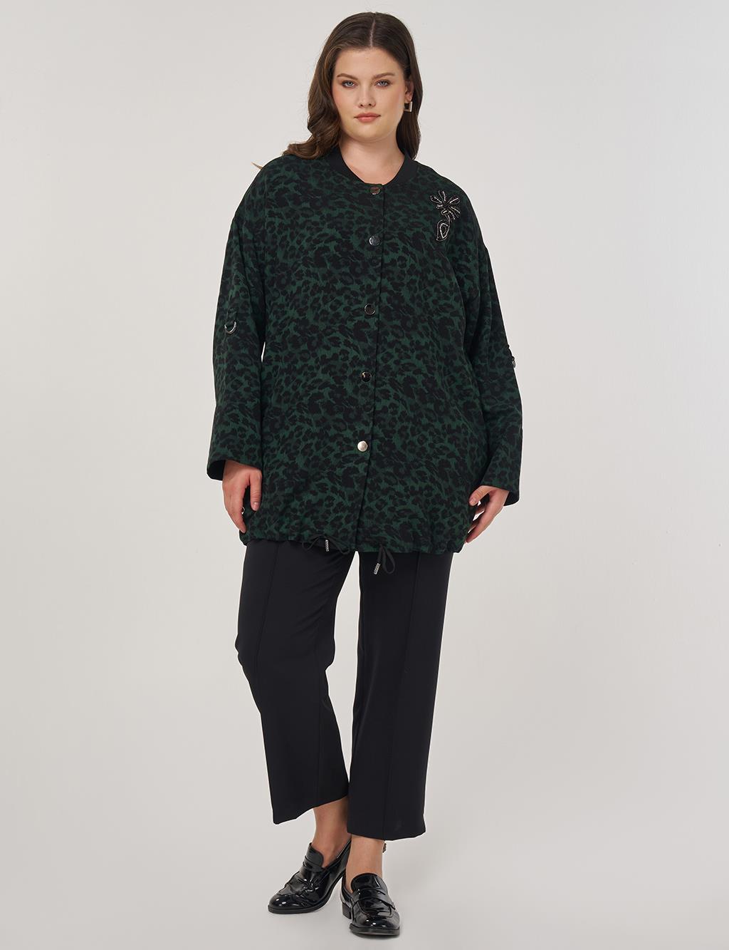 Leopard Print Viscose Jacket Forest Green