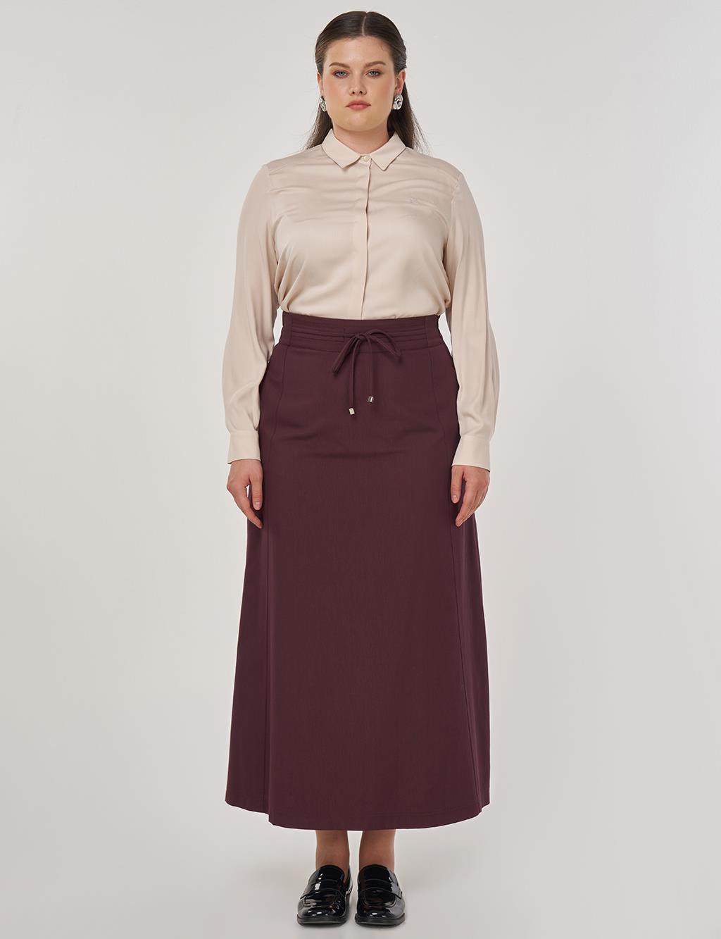 Lace-Up A-Line Skirt in Dark Burgundy