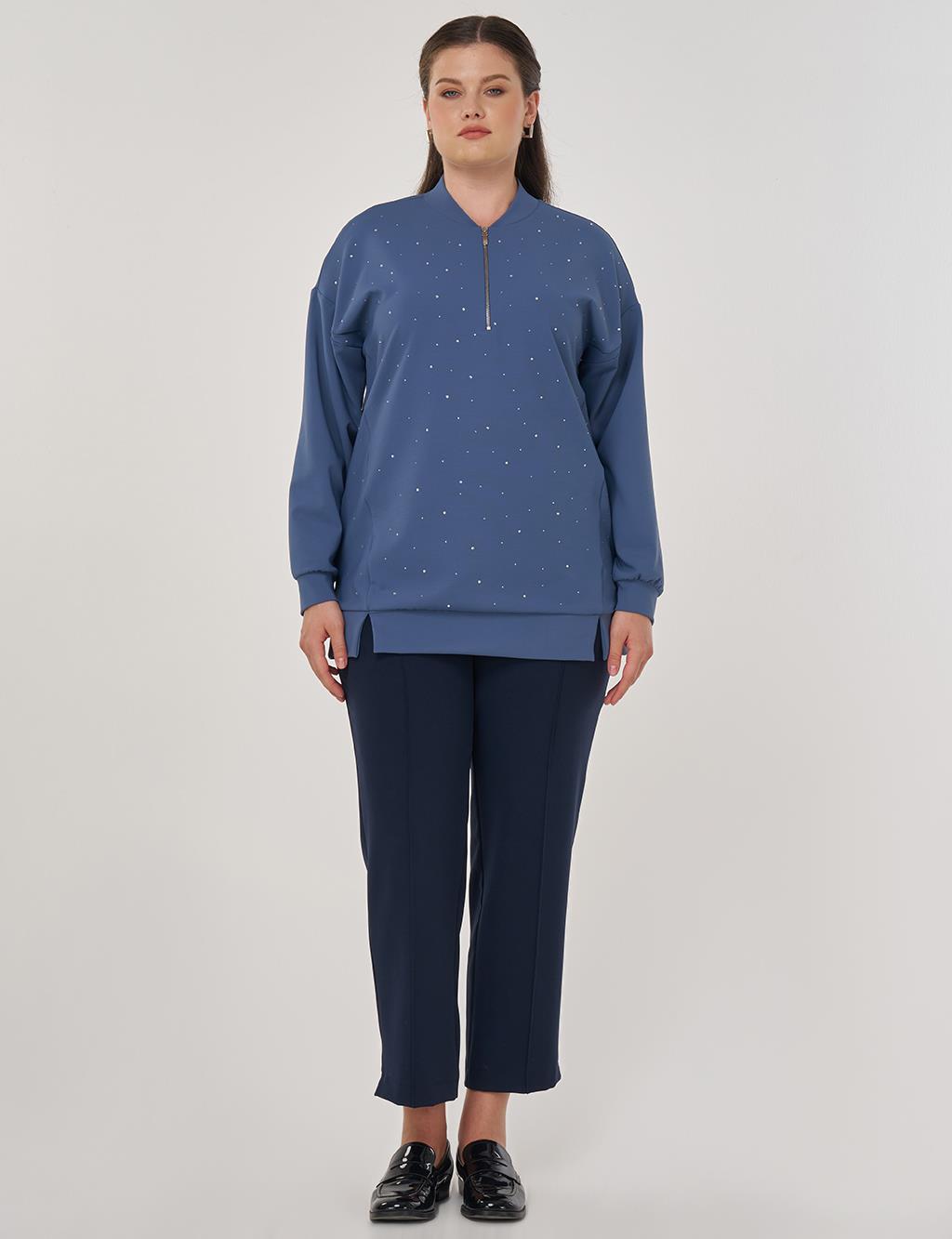 College Collar Hotfix Printed Sweatshirt in Indigo