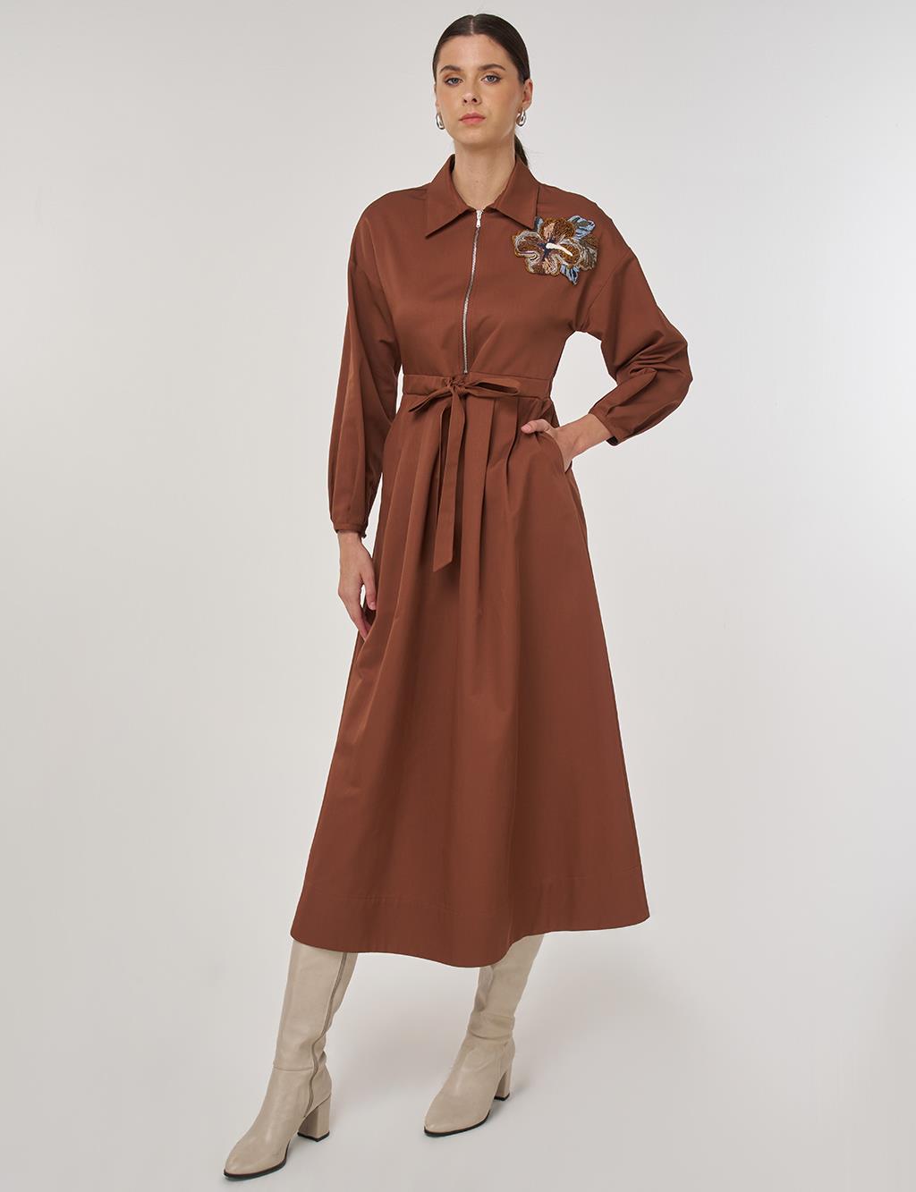 Embroidered Maxi Dress in Coffee
