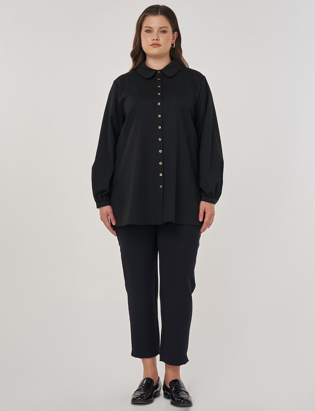Pepper Collar Viscose Blouse in Black