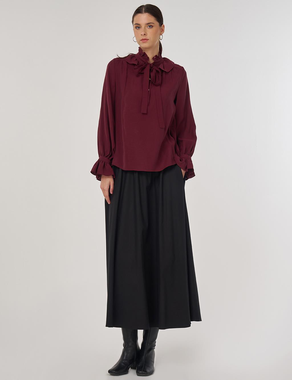 Collar Detailed Rayon Blouse in Burgundy