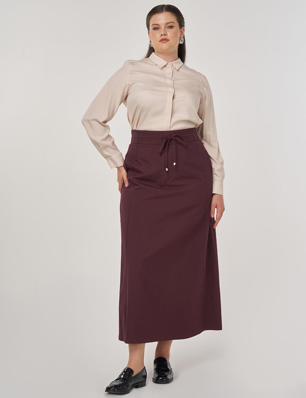Lace-Up A-Line Skirt in Dark Burgundy
