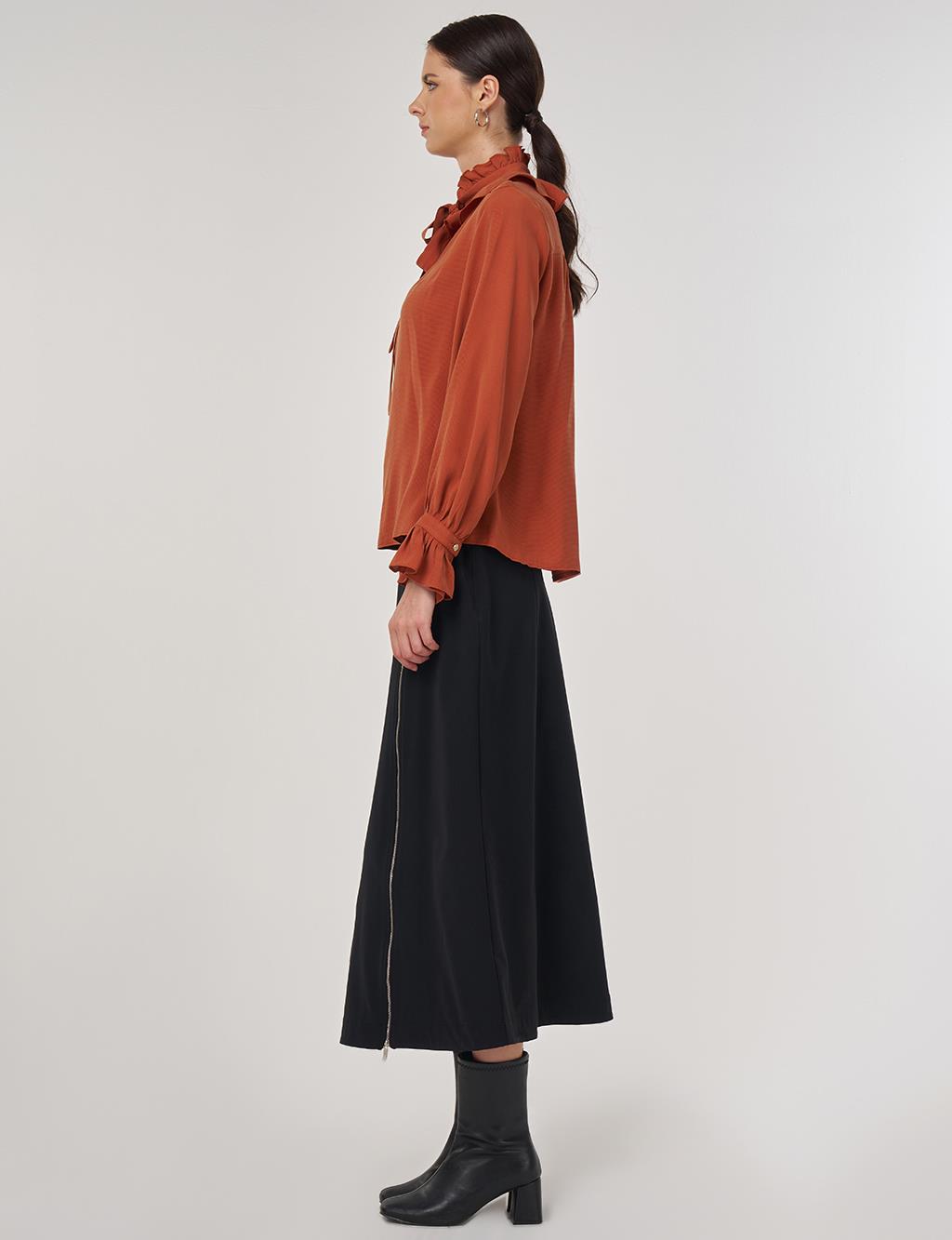 Collar Detailed Rayon Blouse in Brick