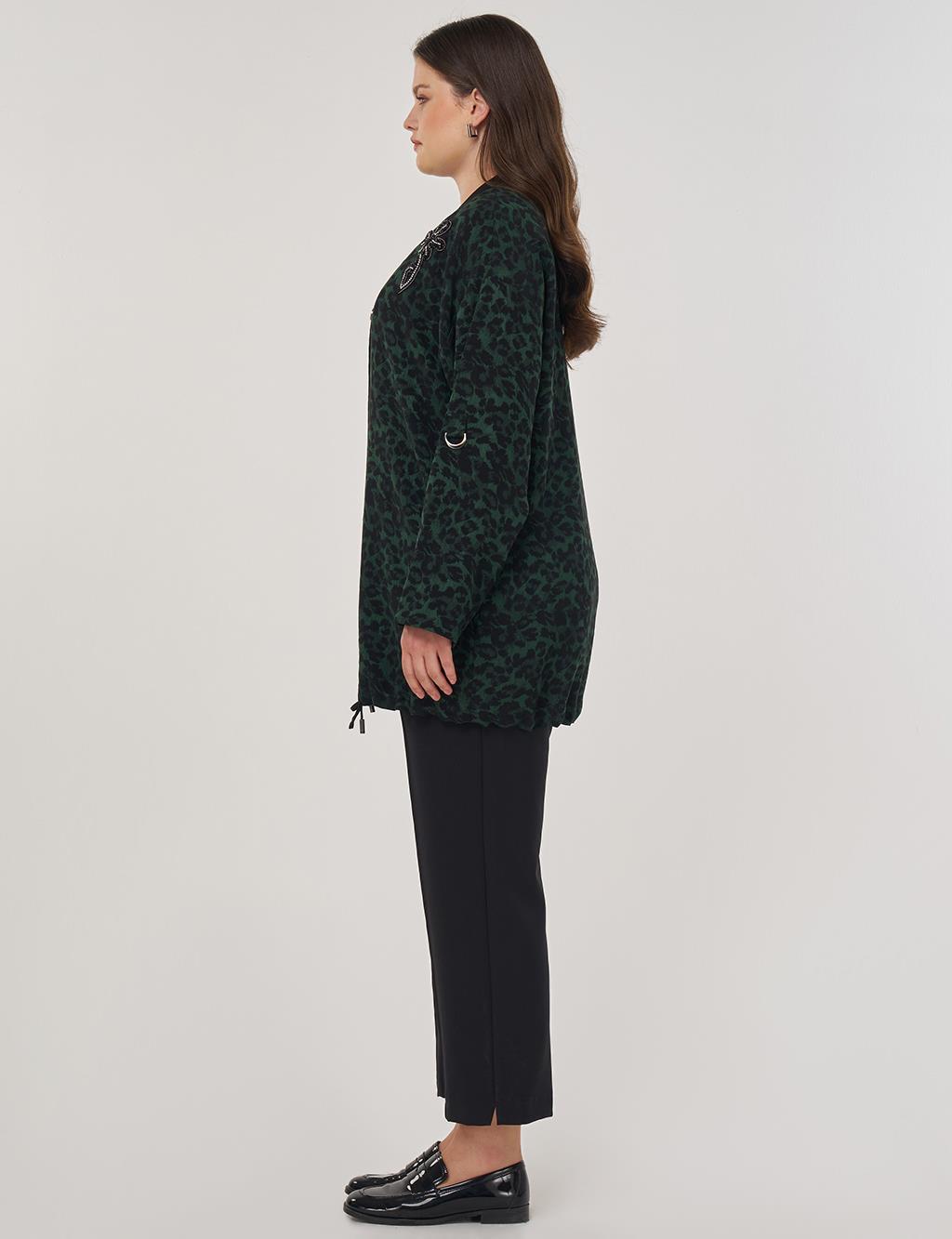 Leopard Print Viscose Jacket Forest Green