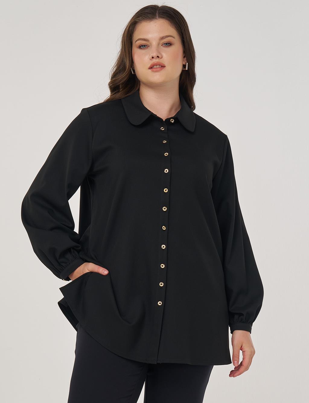 Pepper Collar Viscose Blouse in Black