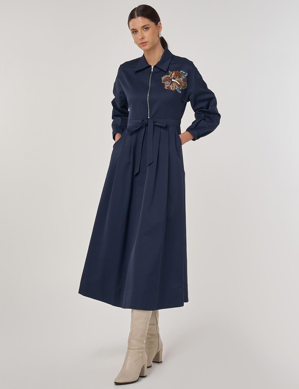 Embroidered Maxi Dress in Dark Navy