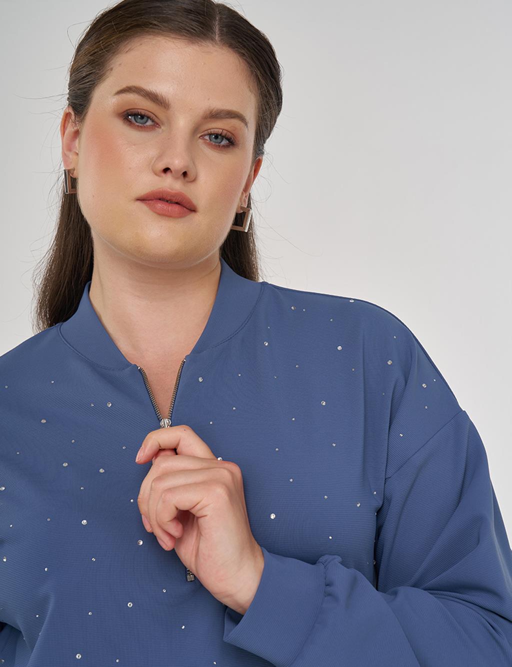 College Collar Hotfix Printed Sweatshirt in Indigo