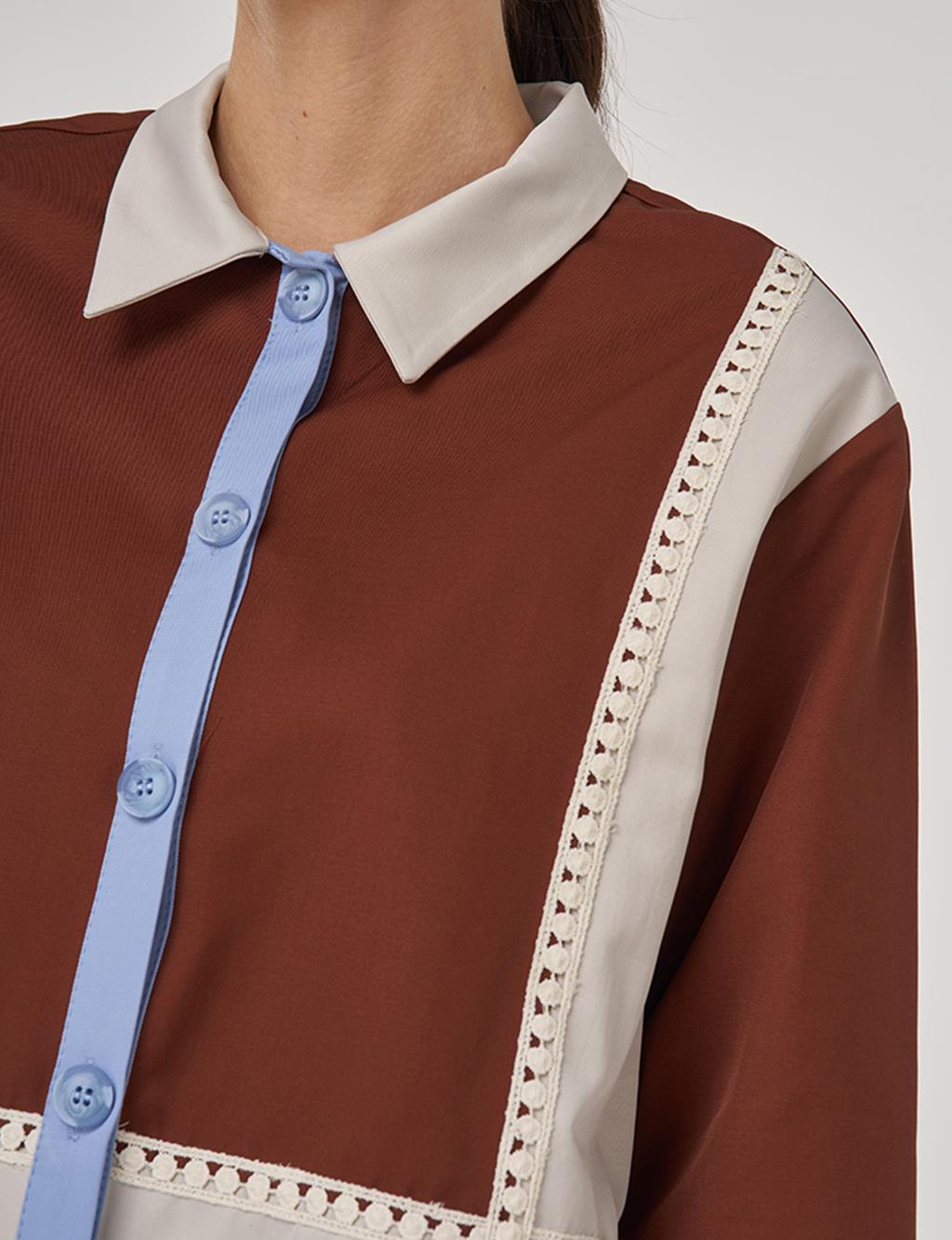 Striped Scalloped Cotton Tunic in Coffee