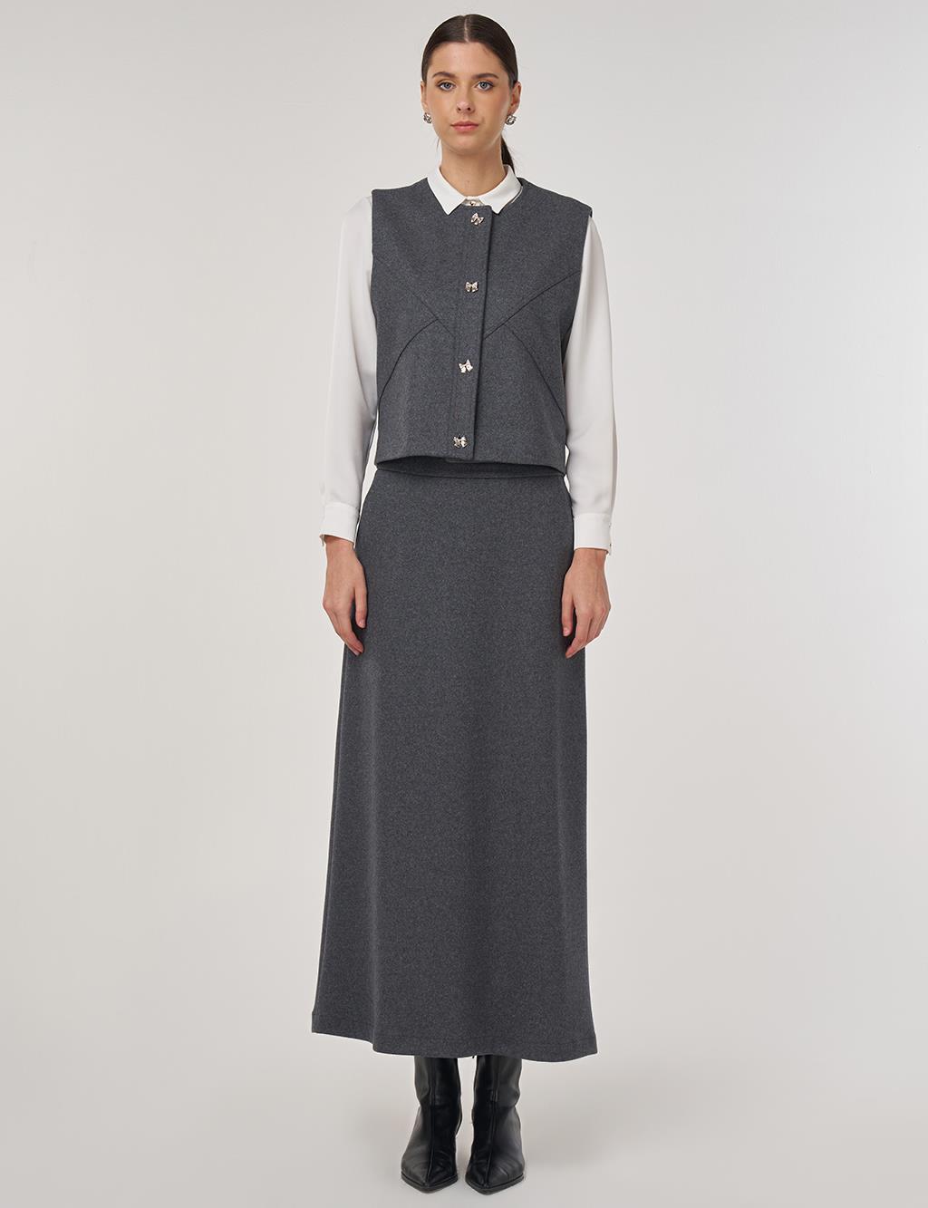 Parça Dikişli Yün Etekli Takım Füme 