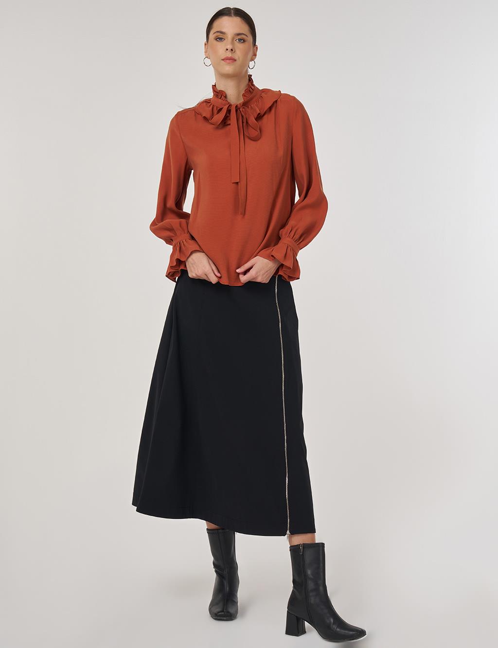 Collar Detailed Rayon Blouse in Brick