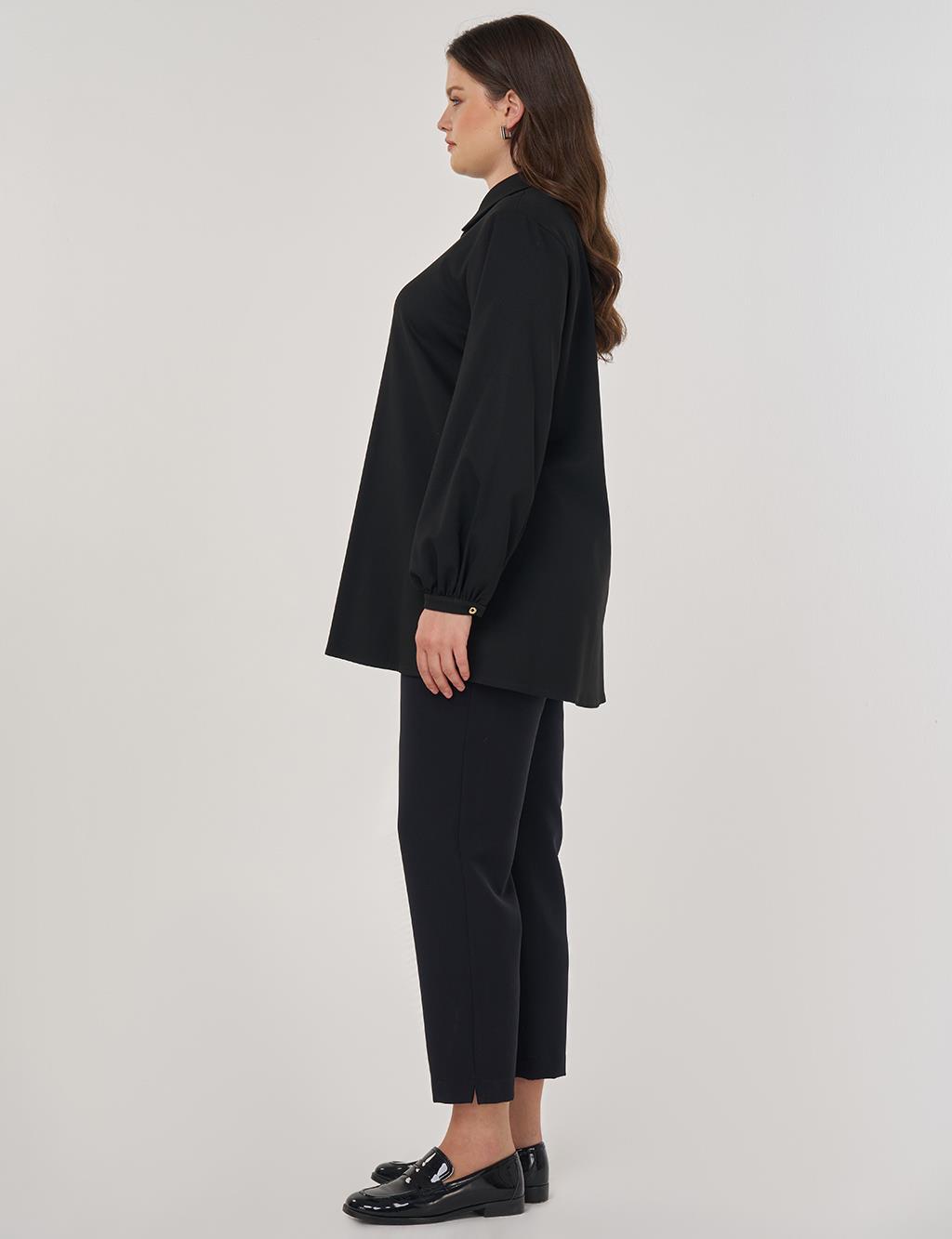 Pepper Collar Viscose Blouse in Black