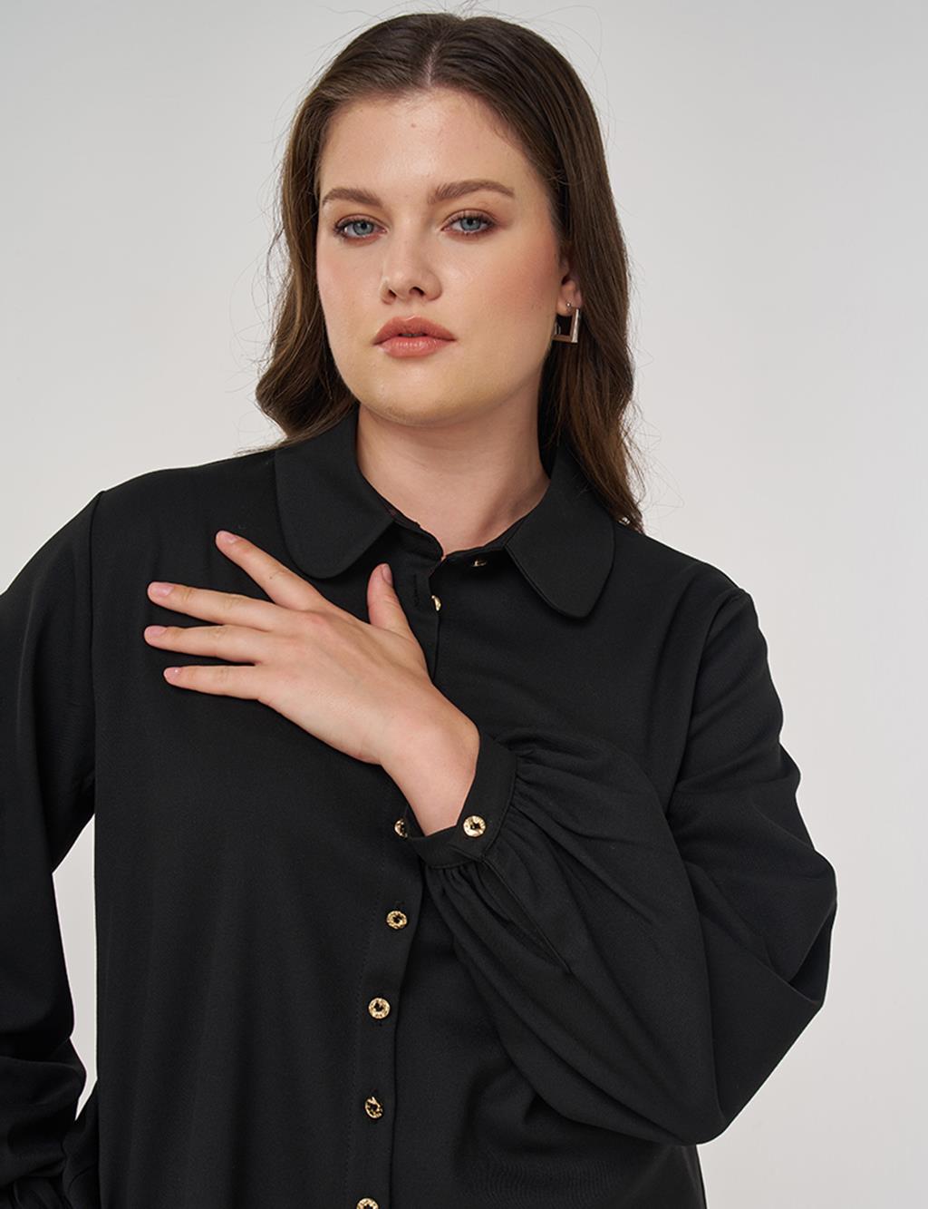 Pepper Collar Viscose Blouse in Black