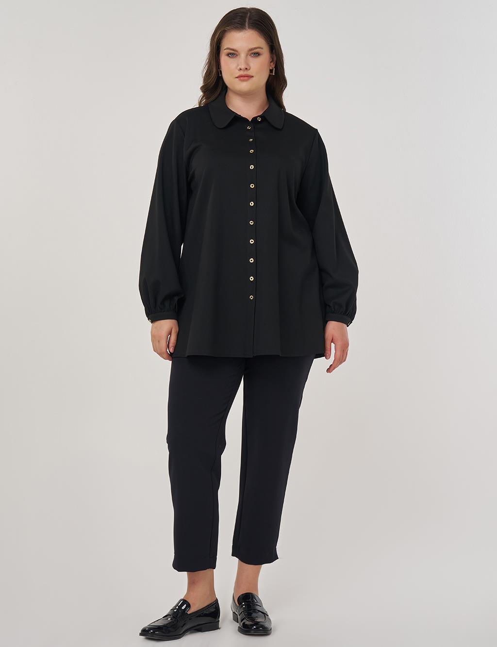 Pepper Collar Viscose Blouse in Black