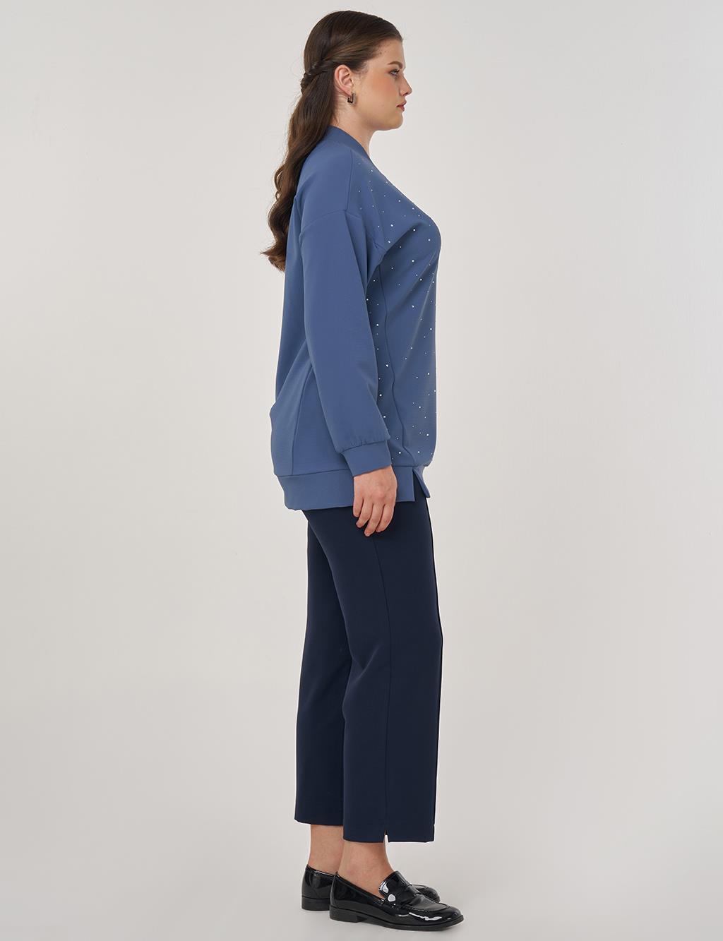 College Collar Hotfix Printed Sweatshirt in Indigo