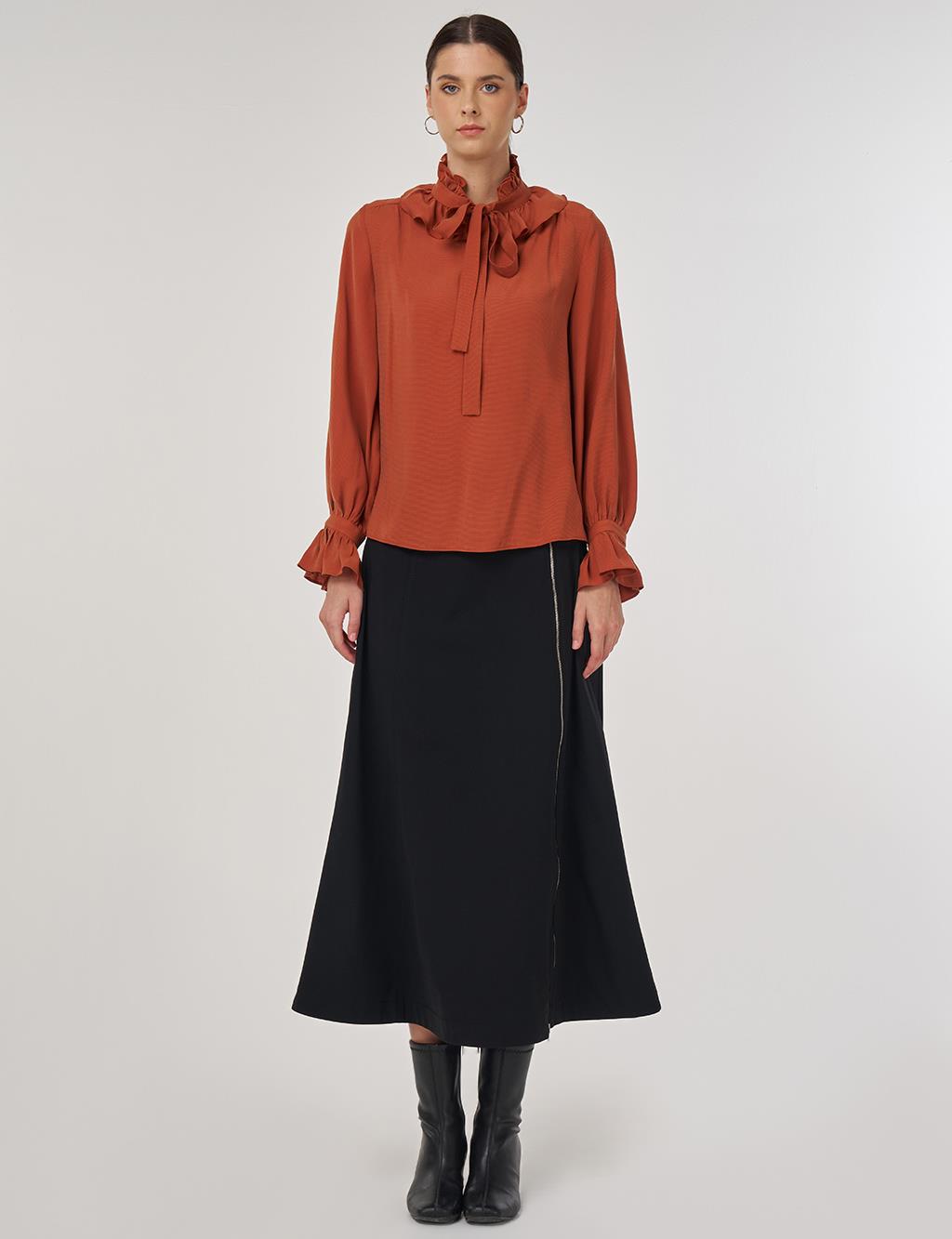 Collar Detailed Rayon Blouse in Brick