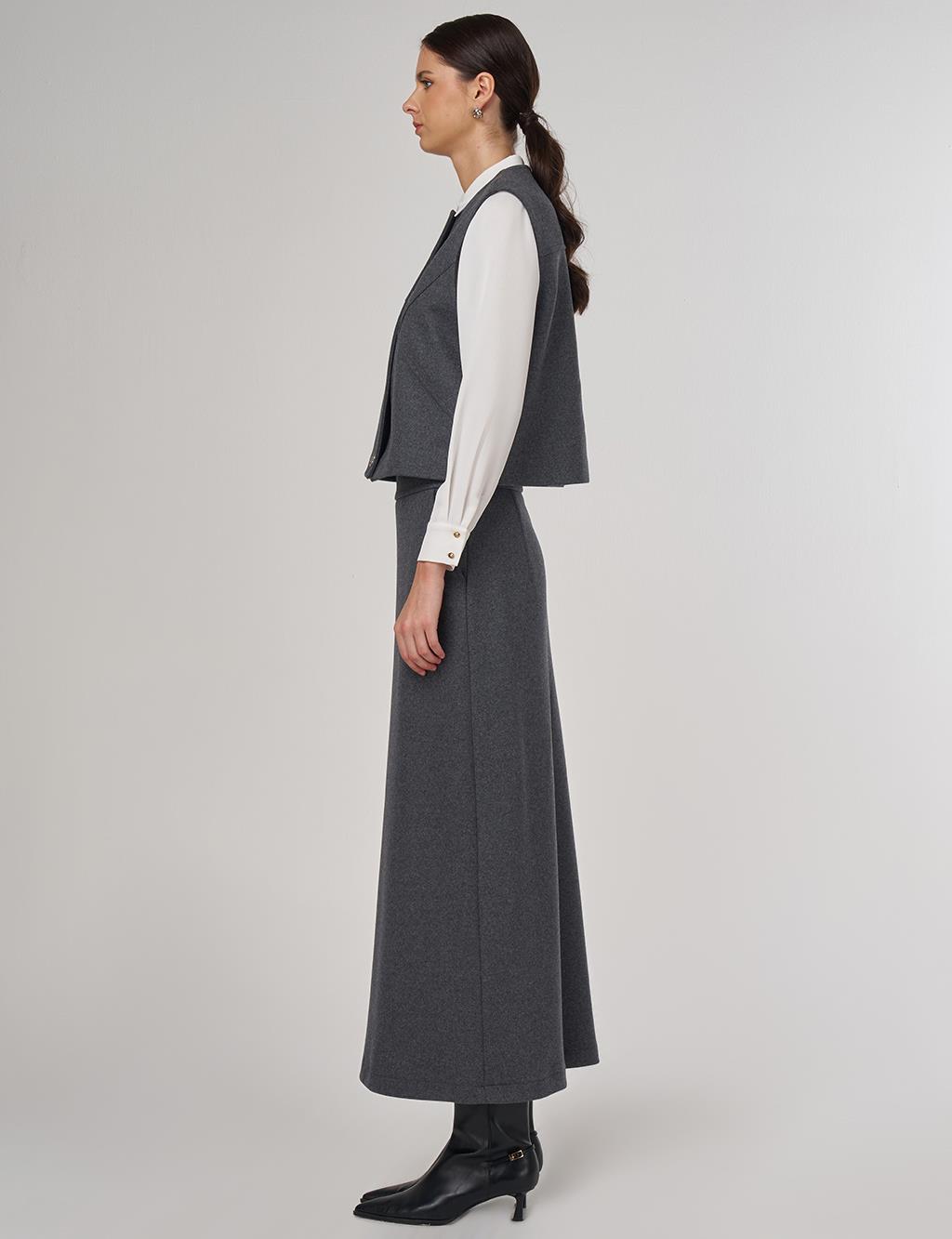 Parça Dikişli Yün Etekli Takım Füme 