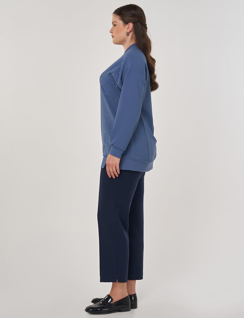 College Collar Hotfix Printed Sweatshirt in Indigo