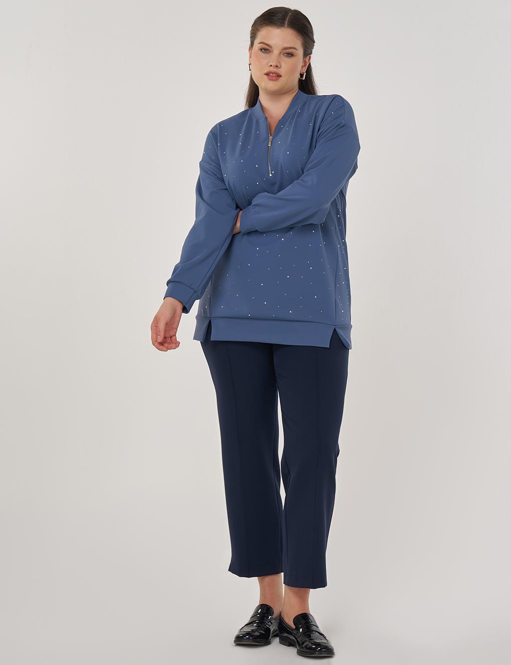 College Collar Hotfix Printed Sweatshirt in Indigo