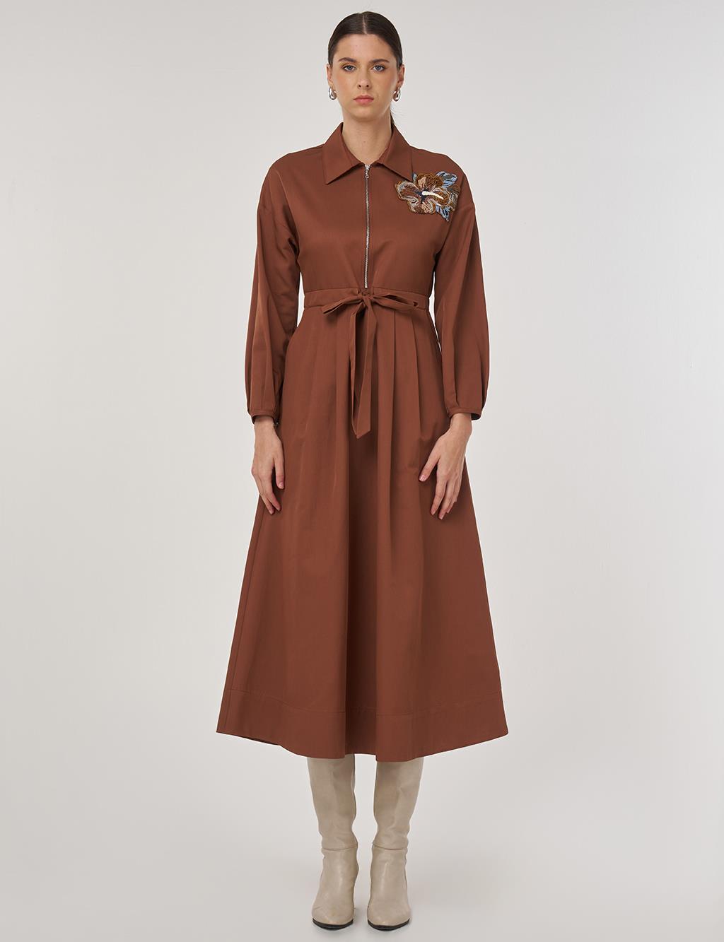 Embroidered Maxi Dress in Coffee